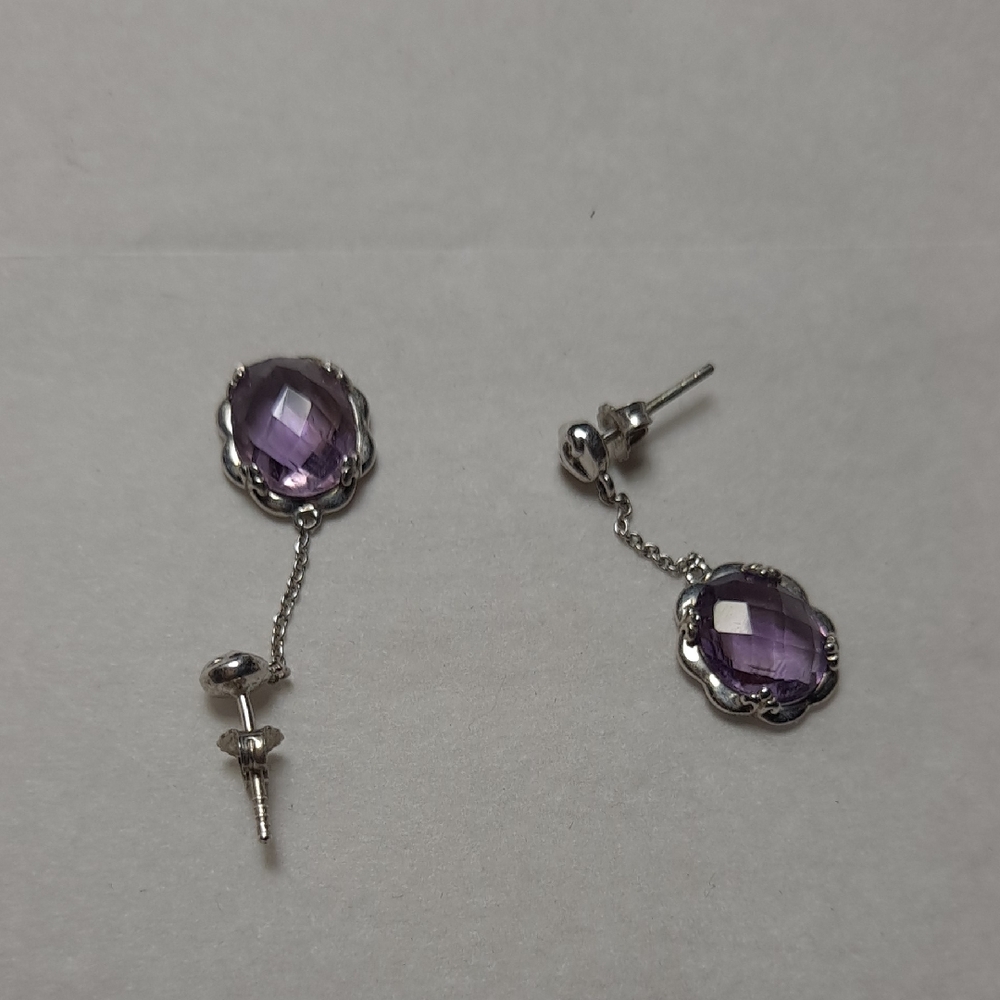 Elegant Silver and Purple Drop Earrings